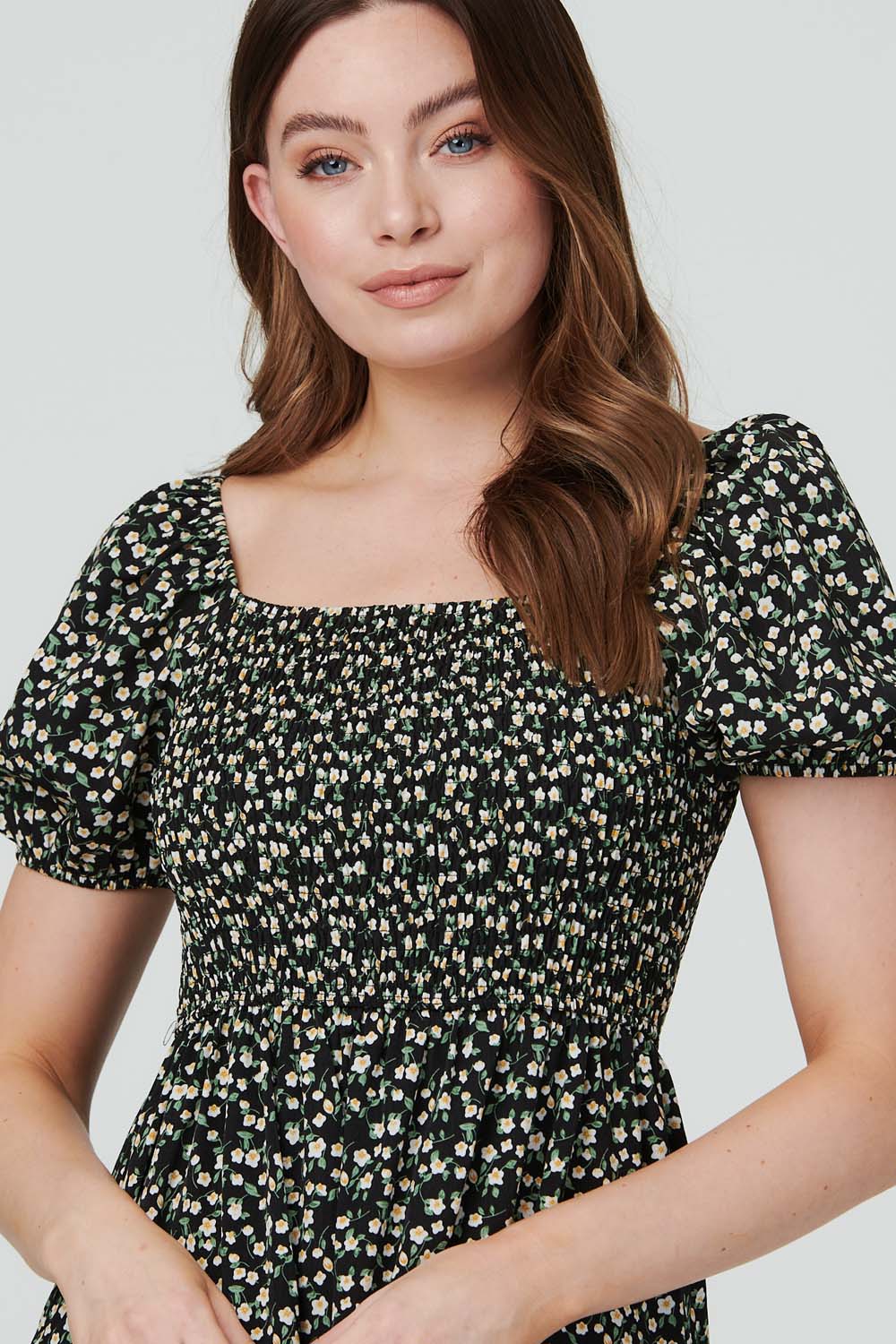 Black | Ditsy Floral Smocked Skater Dress