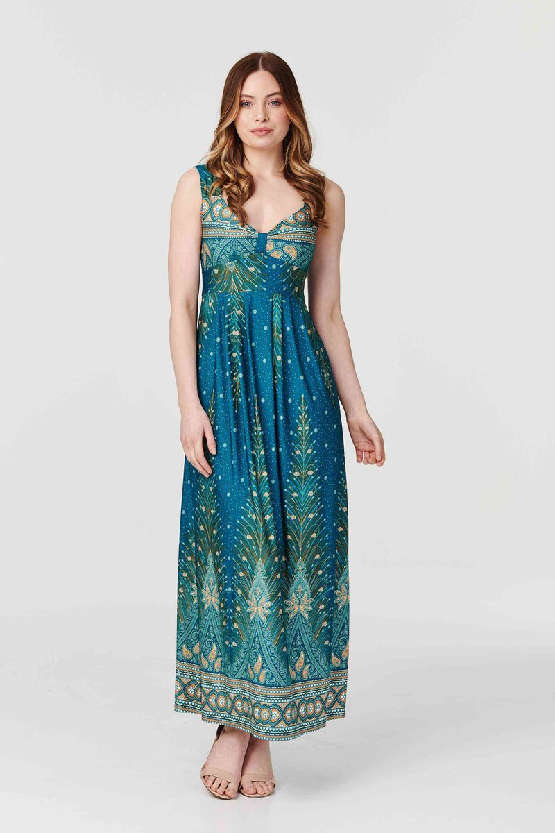Green | Paisley Print A-Line Maxi Dress