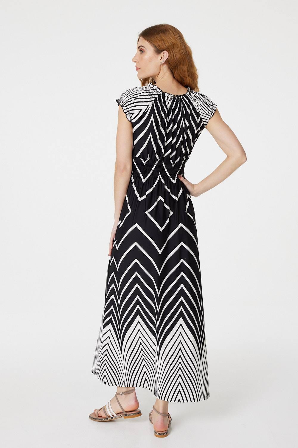 Navy | Geo Print Cap Sleeve Maxi Dress