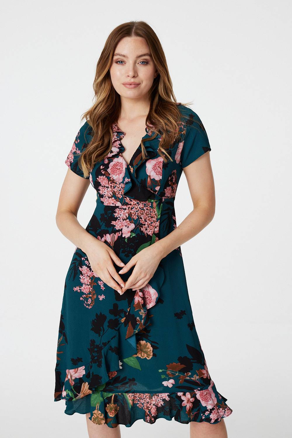 Green | Floral Long Sleeve Wrap Dress