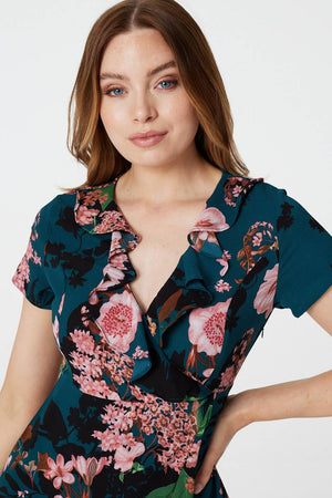 Green | Floral Long Sleeve Wrap Dress