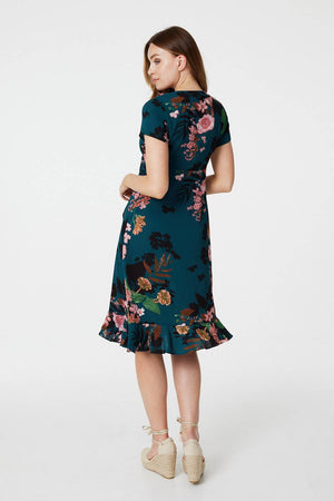 Green | Floral Long Sleeve Wrap Dress