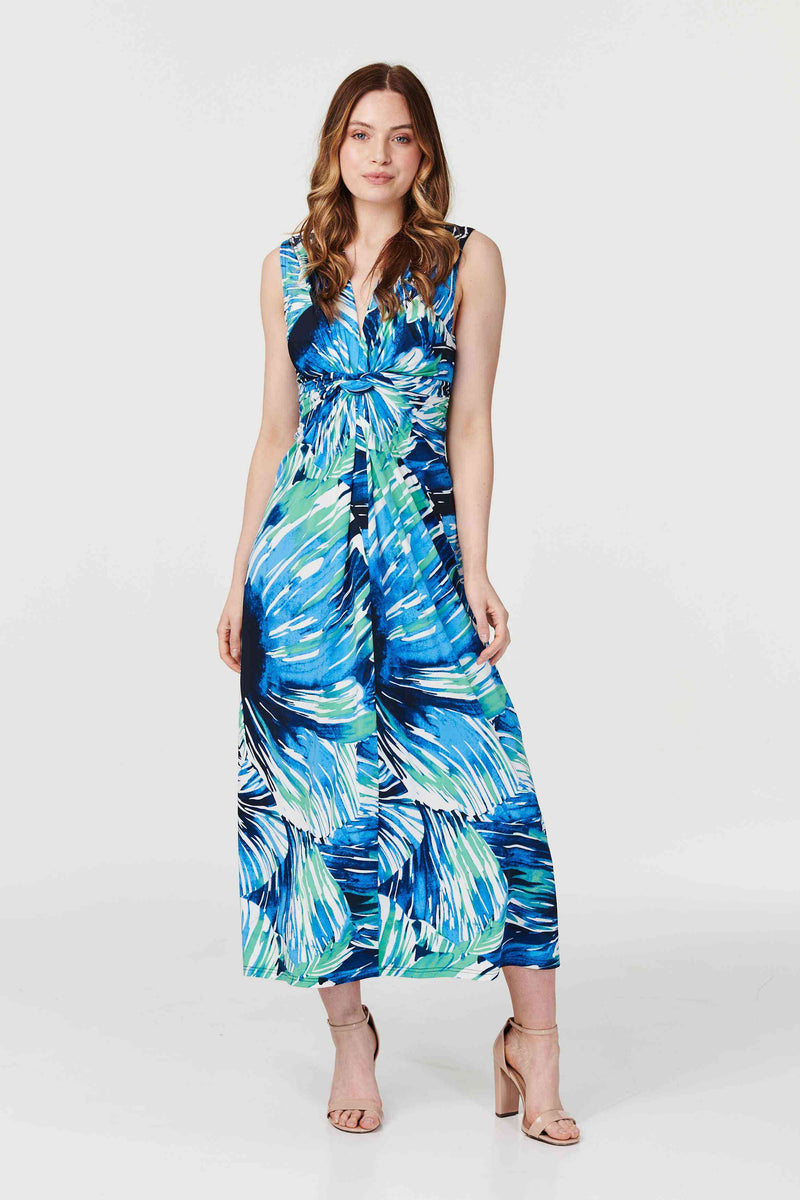 Blue | Floral Twist Front A-Line Maxi Dress