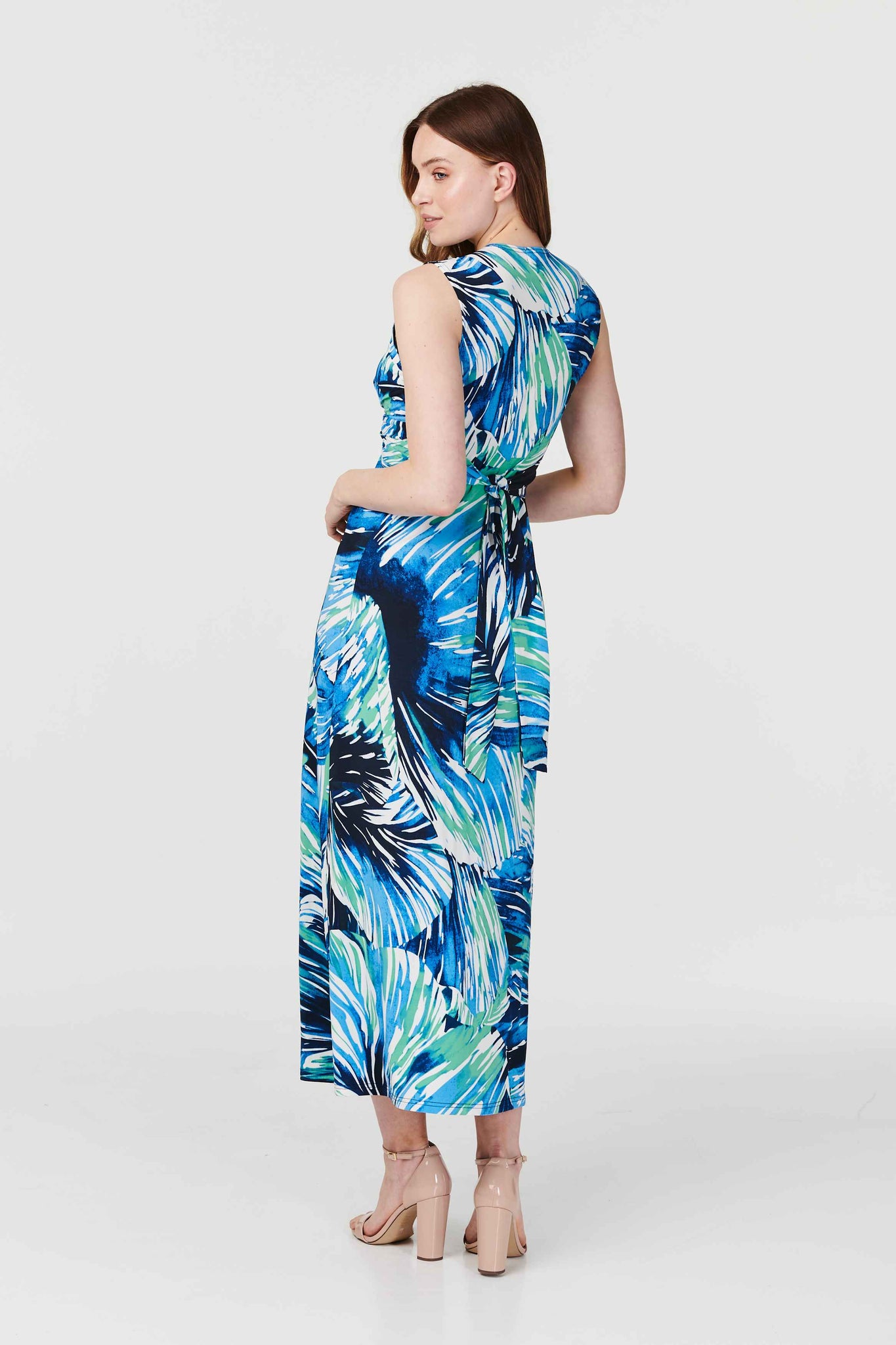 Blue | Floral Twist Front A-Line Maxi Dress