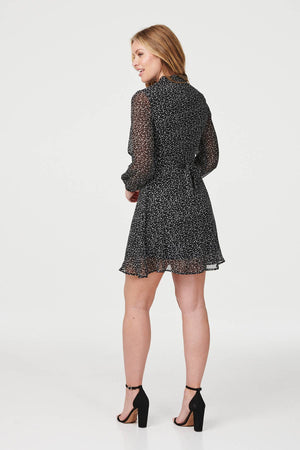 Black | Ditsy Print Long Sleeve Skater Dress