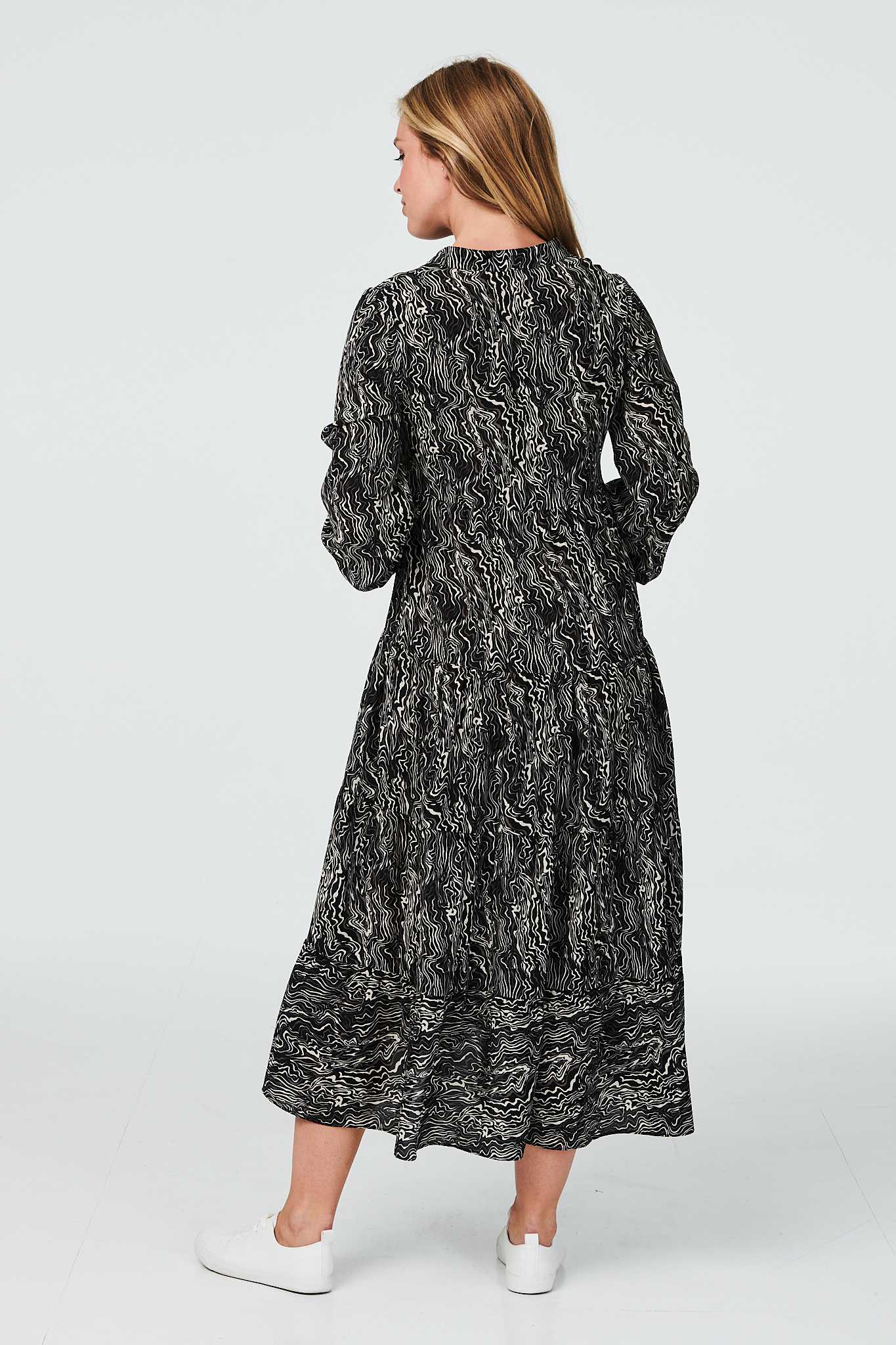 Black | Marble Print Tiered Smock Dress