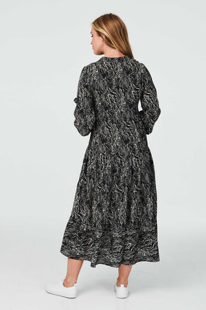 Black | Marble Print Tiered Smock Dress