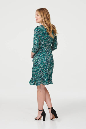 Green | Abstract Print Wrap Front Dress