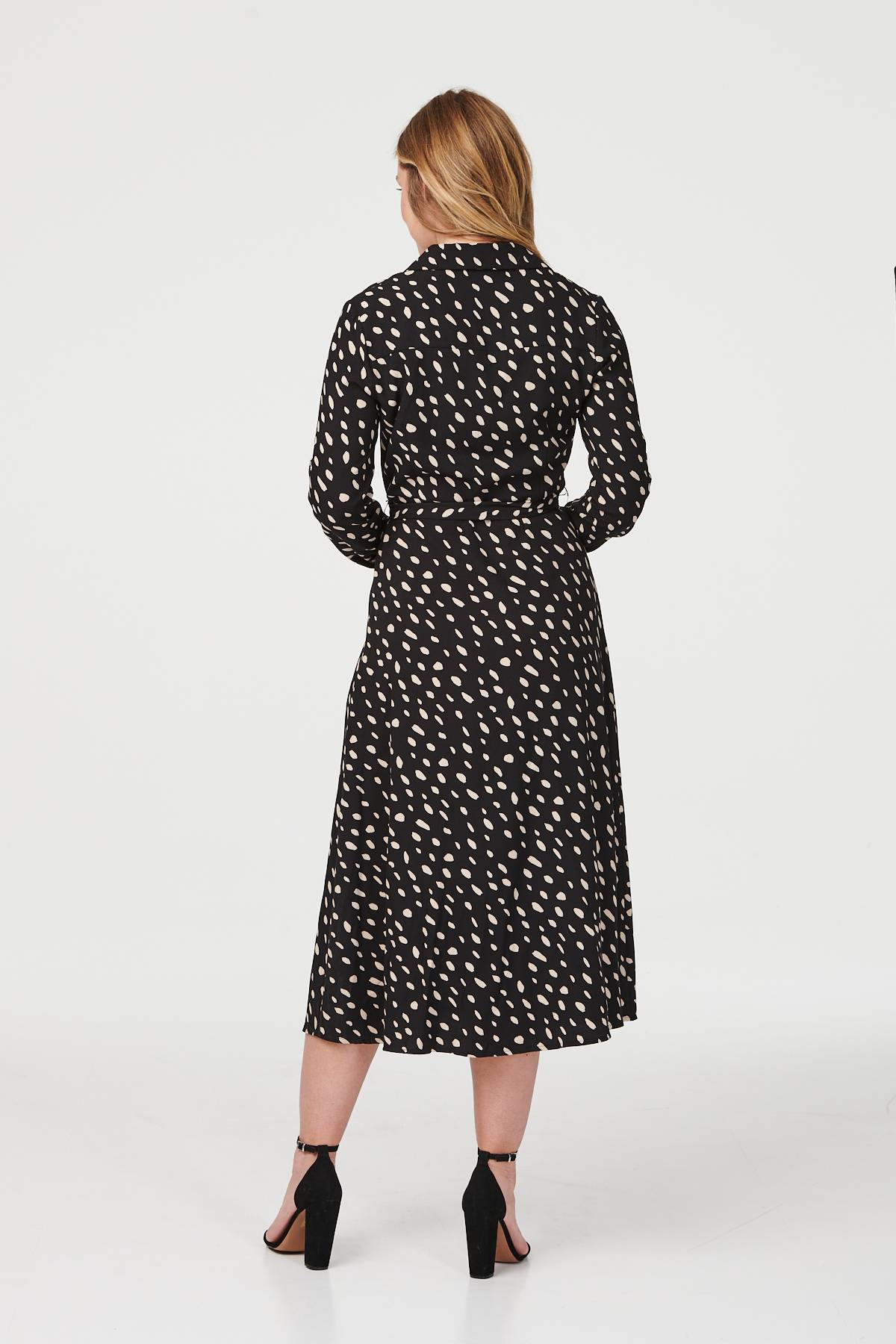 Black | Polka Dot Long Sleeve Shirt Dress
