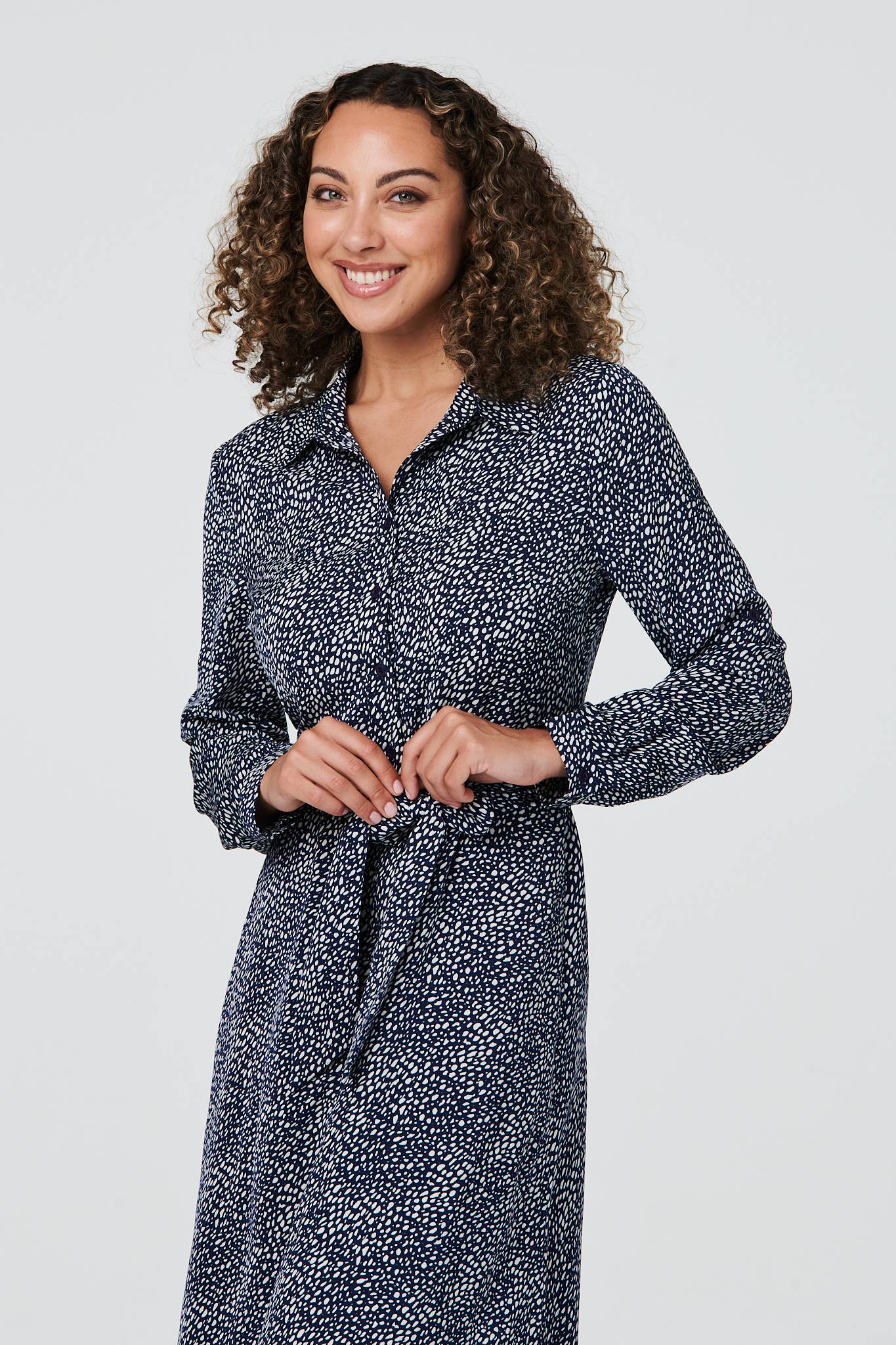 Navy | Ditsy Print 3/4 Sleeve Shirt Dress