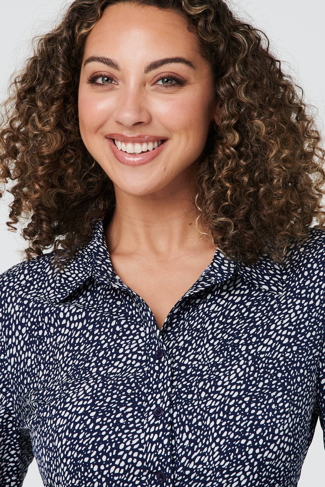 Navy | Ditsy Print 3/4 Sleeve Shirt Dress