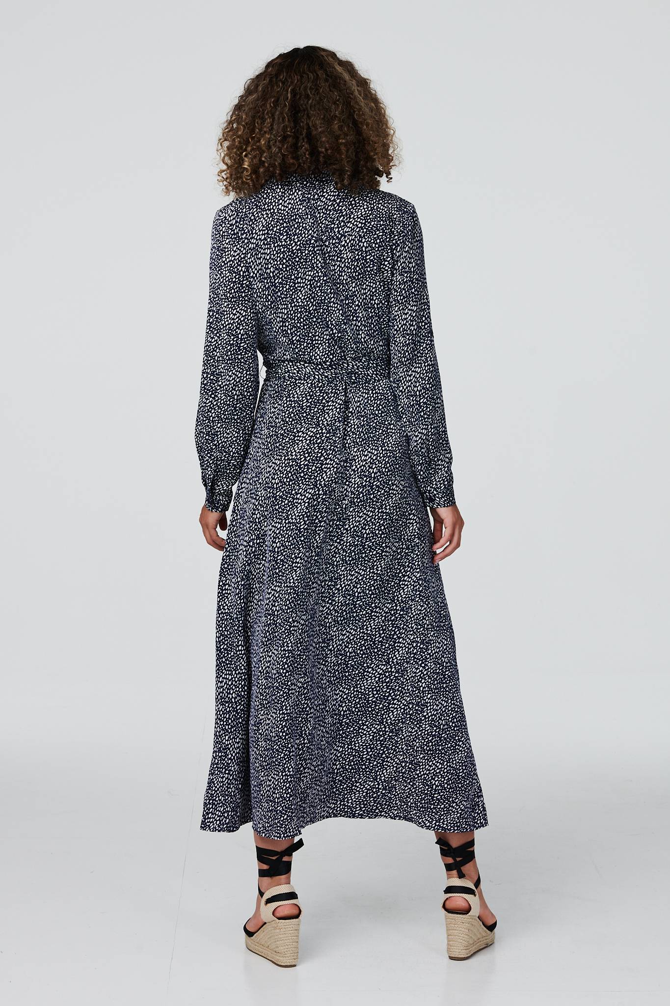 Navy | Ditsy Print 3/4 Sleeve Shirt Dress