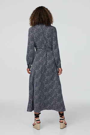 Navy | Ditsy Print 3/4 Sleeve Shirt Dress