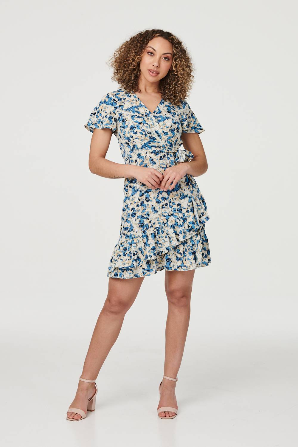 Navy | Printed Short Sleeve Wrap Dress