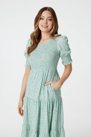 Mint | Ditsy Floral Puff Sleeve Midi Dress
