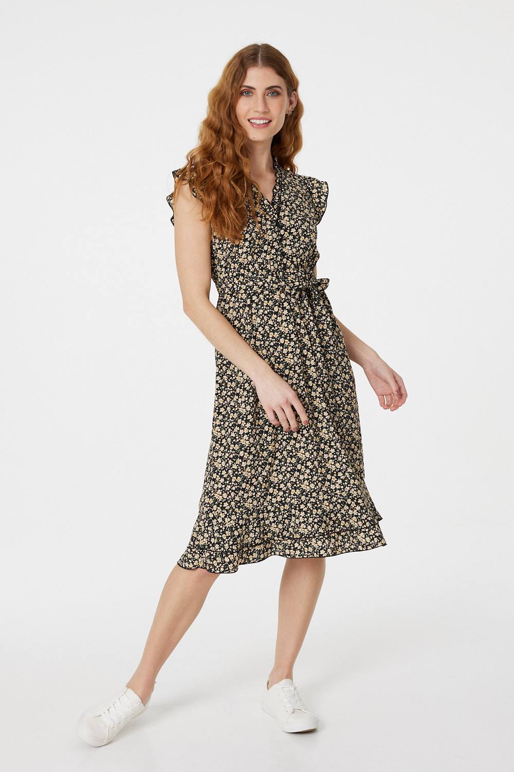 Black | Floral Sleeveless Short Dress