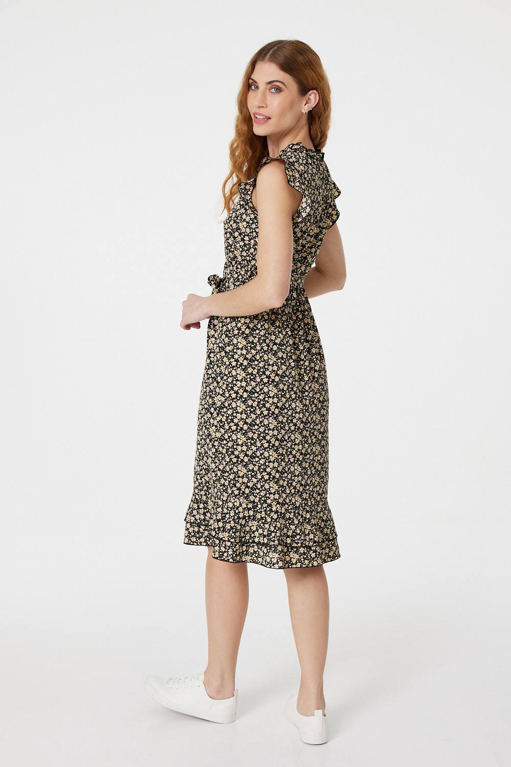 Black | Floral Sleeveless Short Dress