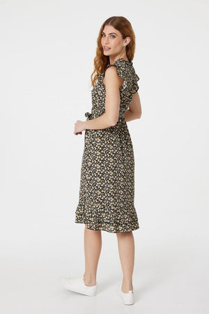 Black | Floral Sleeveless Short Dress