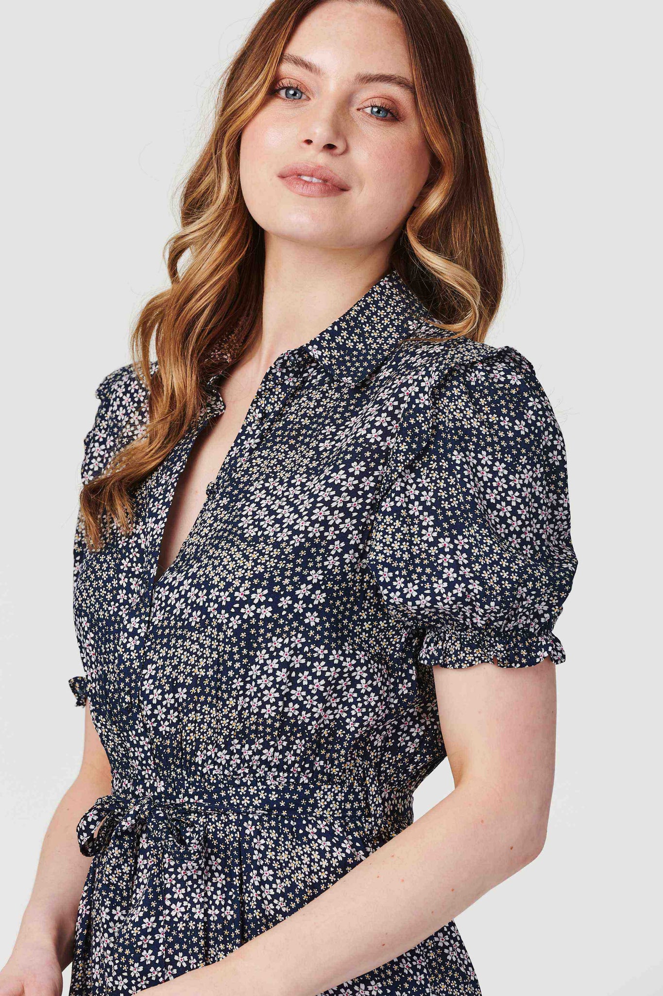 Navy | Ditsy Floral Short Sleeve Shirt Dress