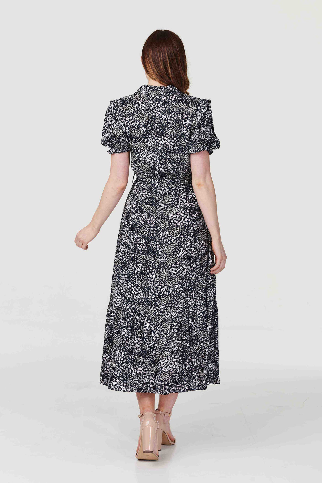 Navy | Ditsy Floral Short Sleeve Shirt Dress