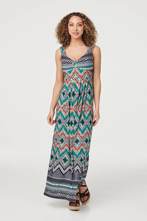 Green | Tie Dye Print A-Line Maxi Dress