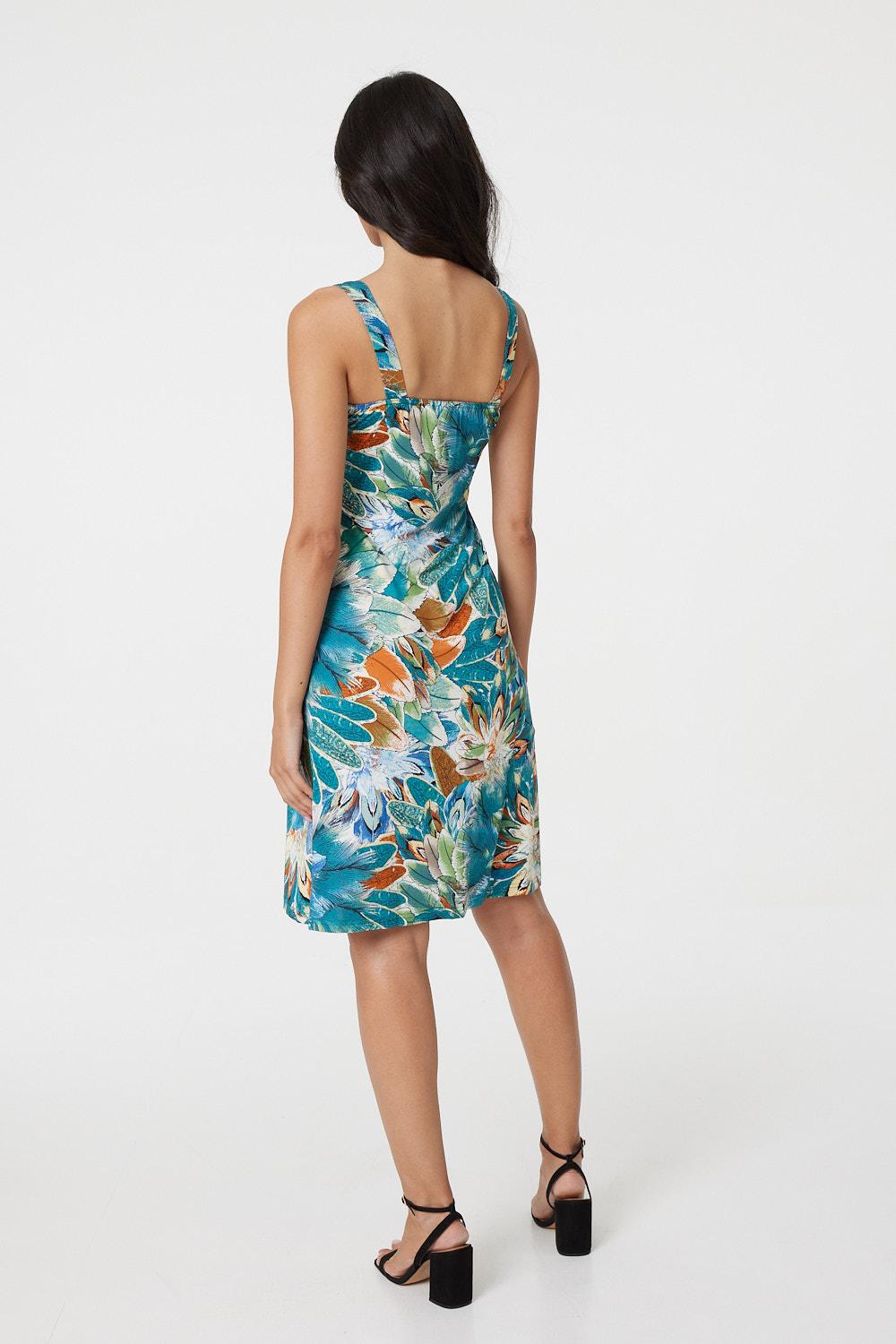 Green | Leaf Print Sleeveless Sun Dress
