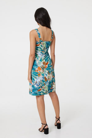 Green | Leaf Print Sleeveless Sun Dress