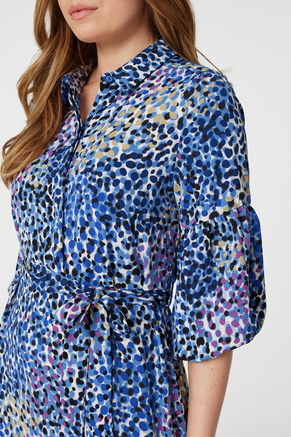 Blue | Animal Print Tiered Shirt Dress