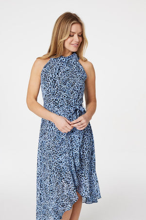 Blue | Leopard Print High Low Midi Dress