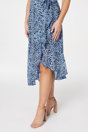 Blue | Leopard Print High Low Midi Dress