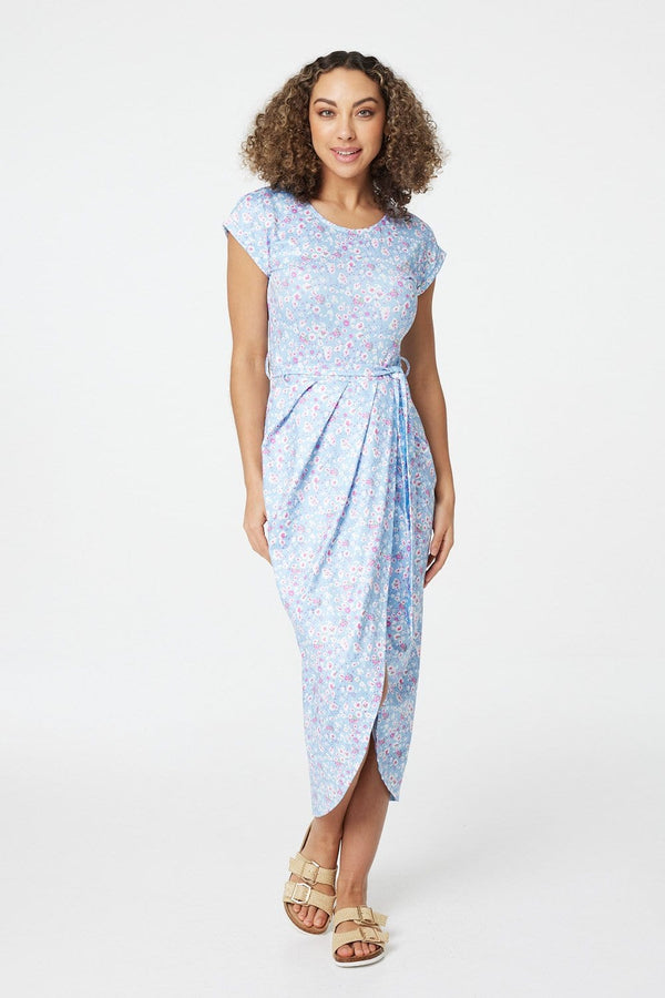 Light Blue | Ditsy Floral Tulip Hem Midi Dress