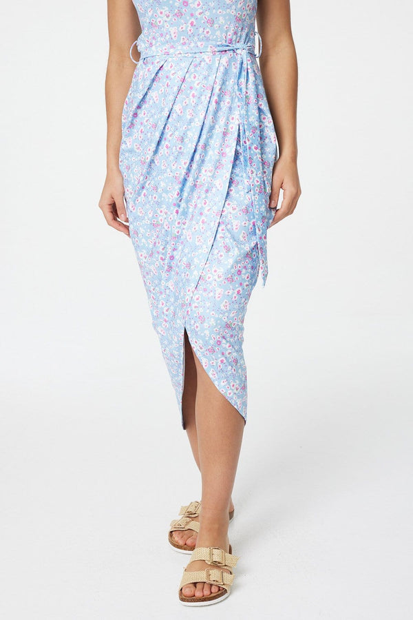 Light Blue | Ditsy Floral Tulip Hem Midi Dress