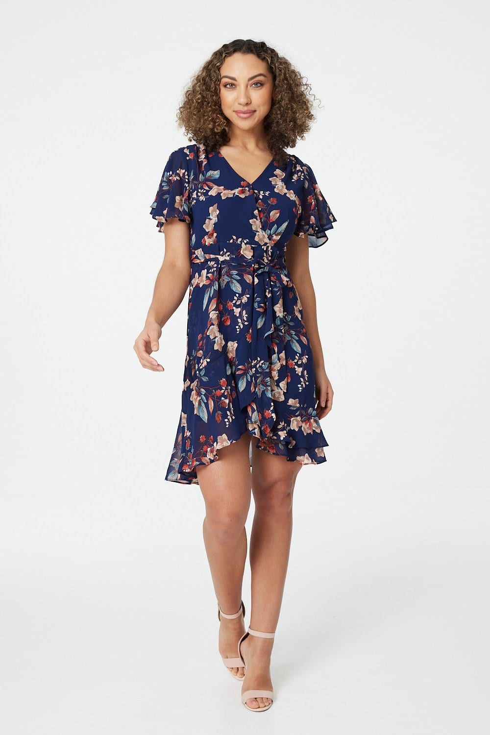 Navy | Floral Tie Front Mini Dress