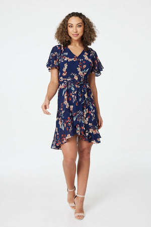 Navy | Floral Tie Front Mini Dress