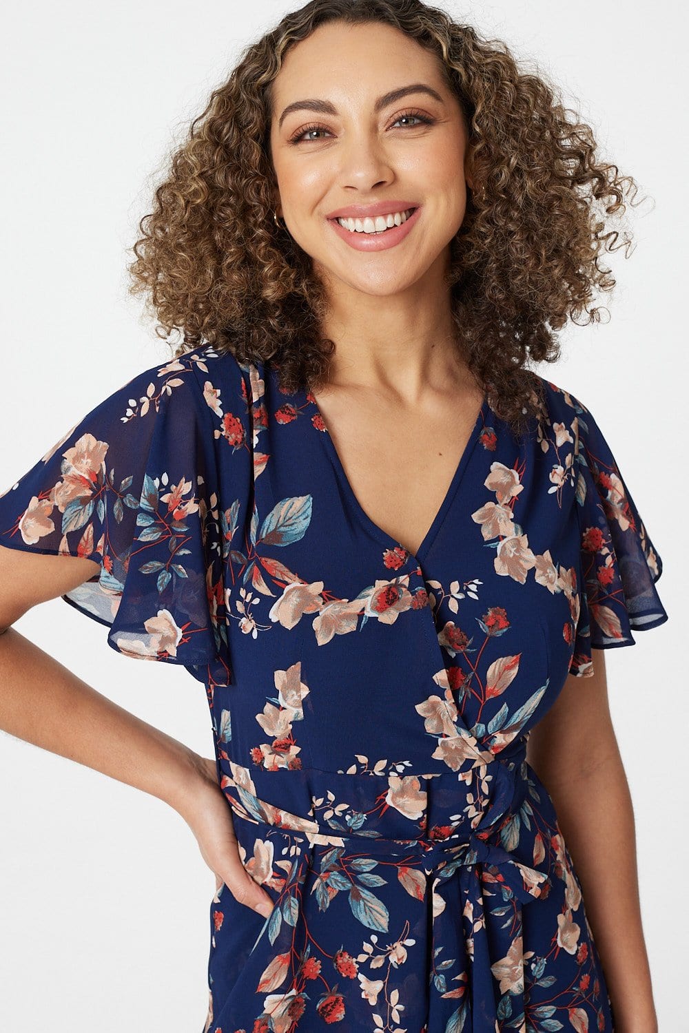 Navy | Floral Tie Front Mini Dress