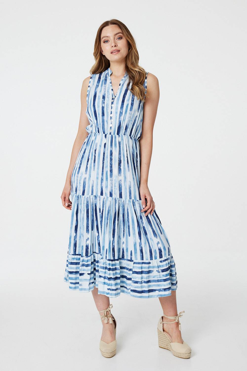 Blue | Striped Sleeveless Tunic Dress