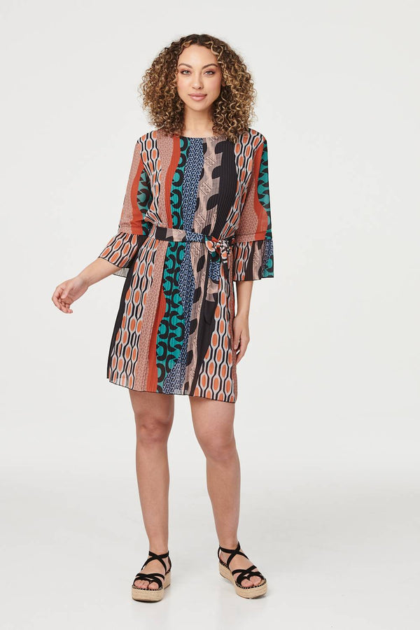 Orange | Printed 3/4 Sleeve Tunic Dress