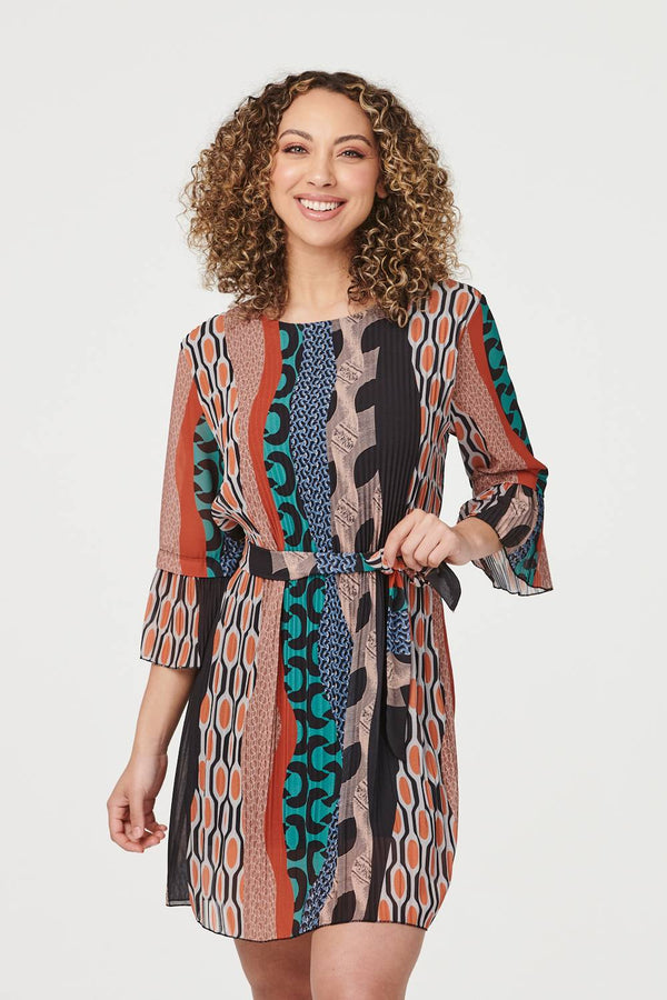 Orange | Printed 3/4 Sleeve Tunic Dress