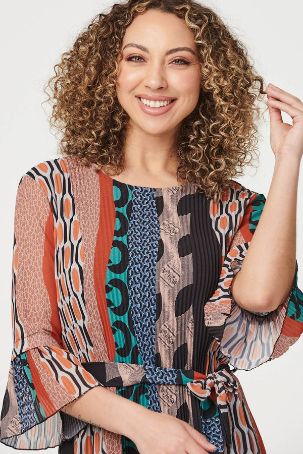 Orange | Printed 3/4 Sleeve Tunic Dress