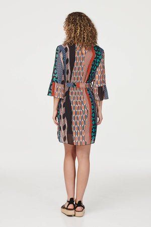 Orange | Printed 3/4 Sleeve Tunic Dress