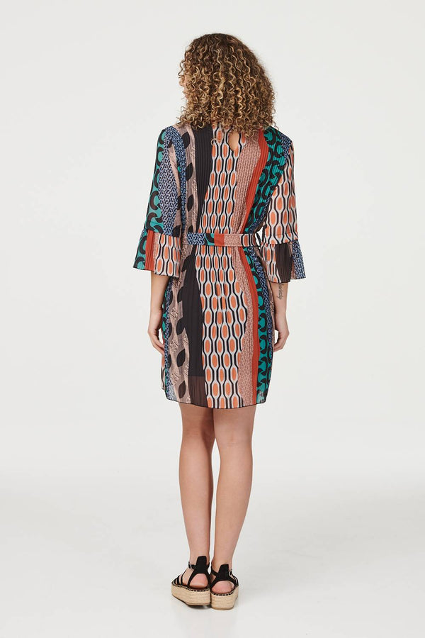 Orange | Printed 3/4 Sleeve Tunic Dress