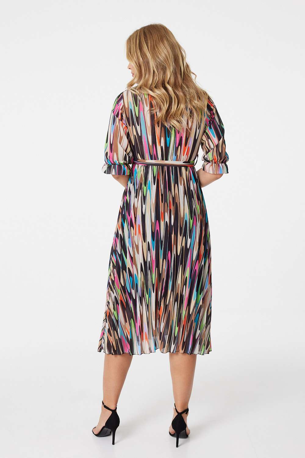Black | Striped Wrap Front Midi Dress