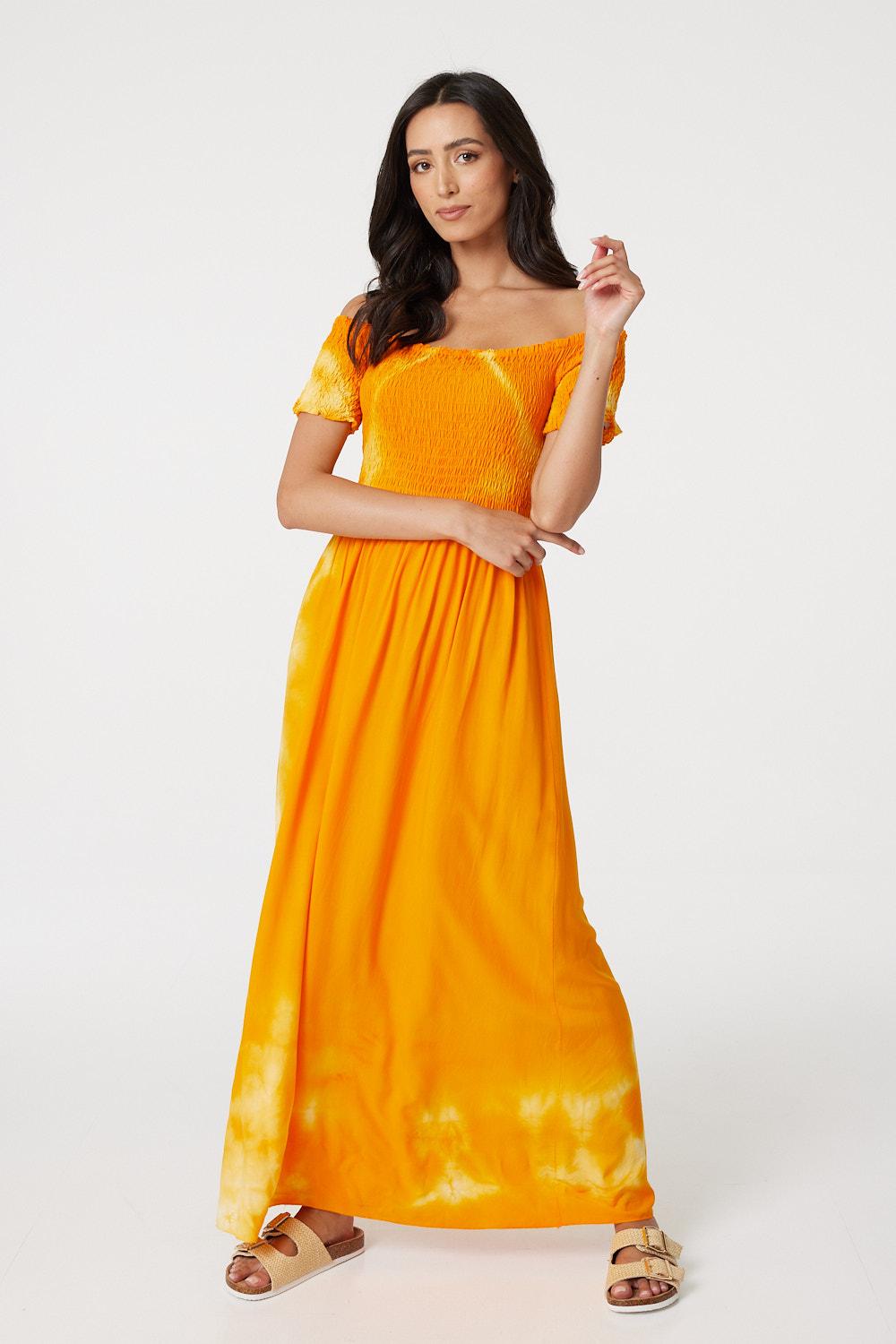 Orange | Tie Dye Cap Sleeve Maxi Dress
