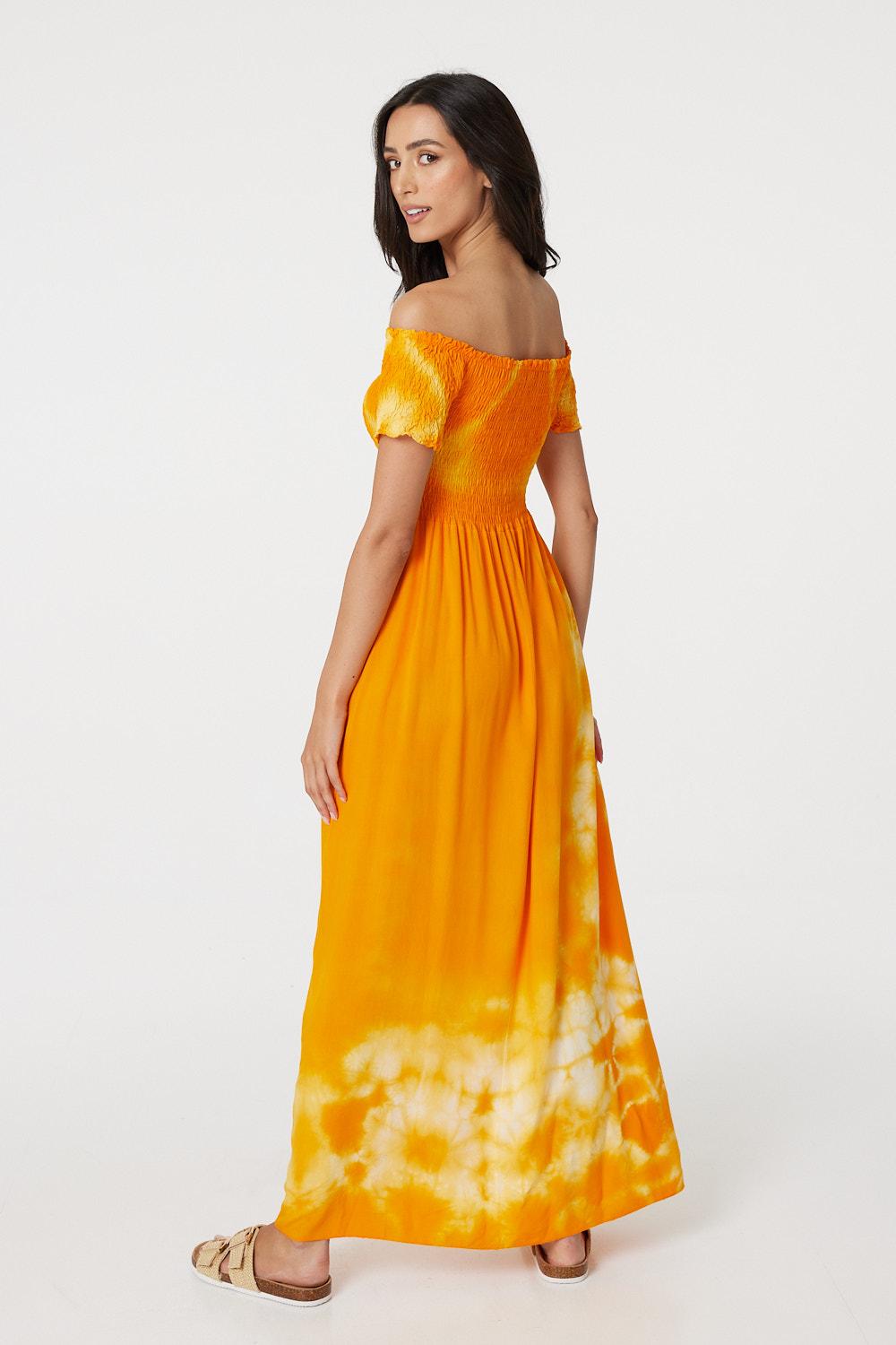Orange | Tie Dye Cap Sleeve Maxi Dress