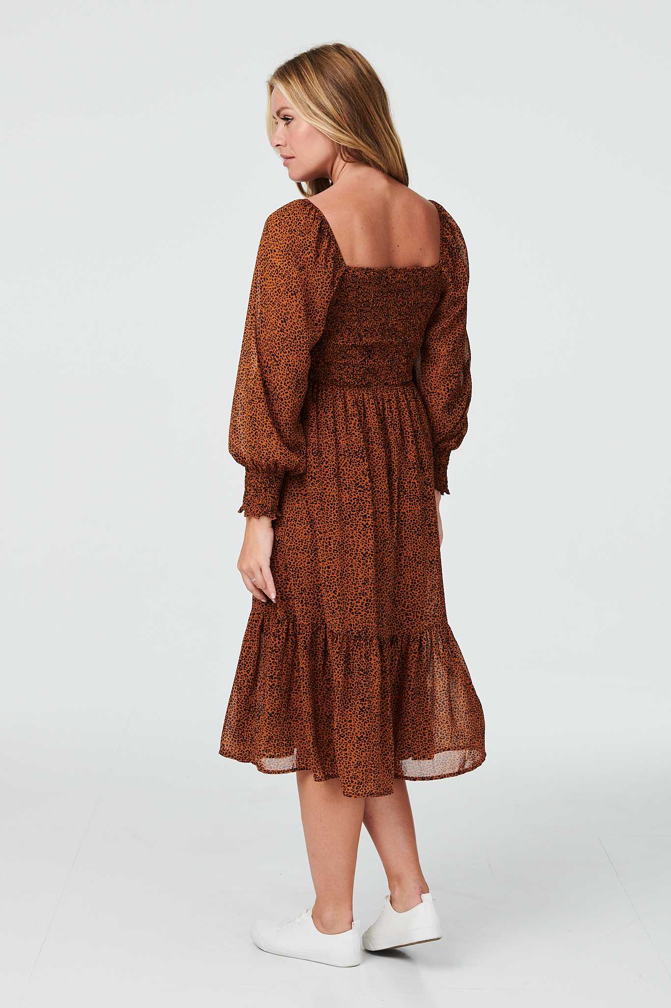 Mustard | Ditsy Print Square Neck Midi Dress