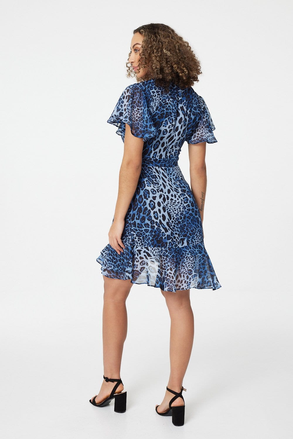 Blue | Leopard Print Short Wrap Dress