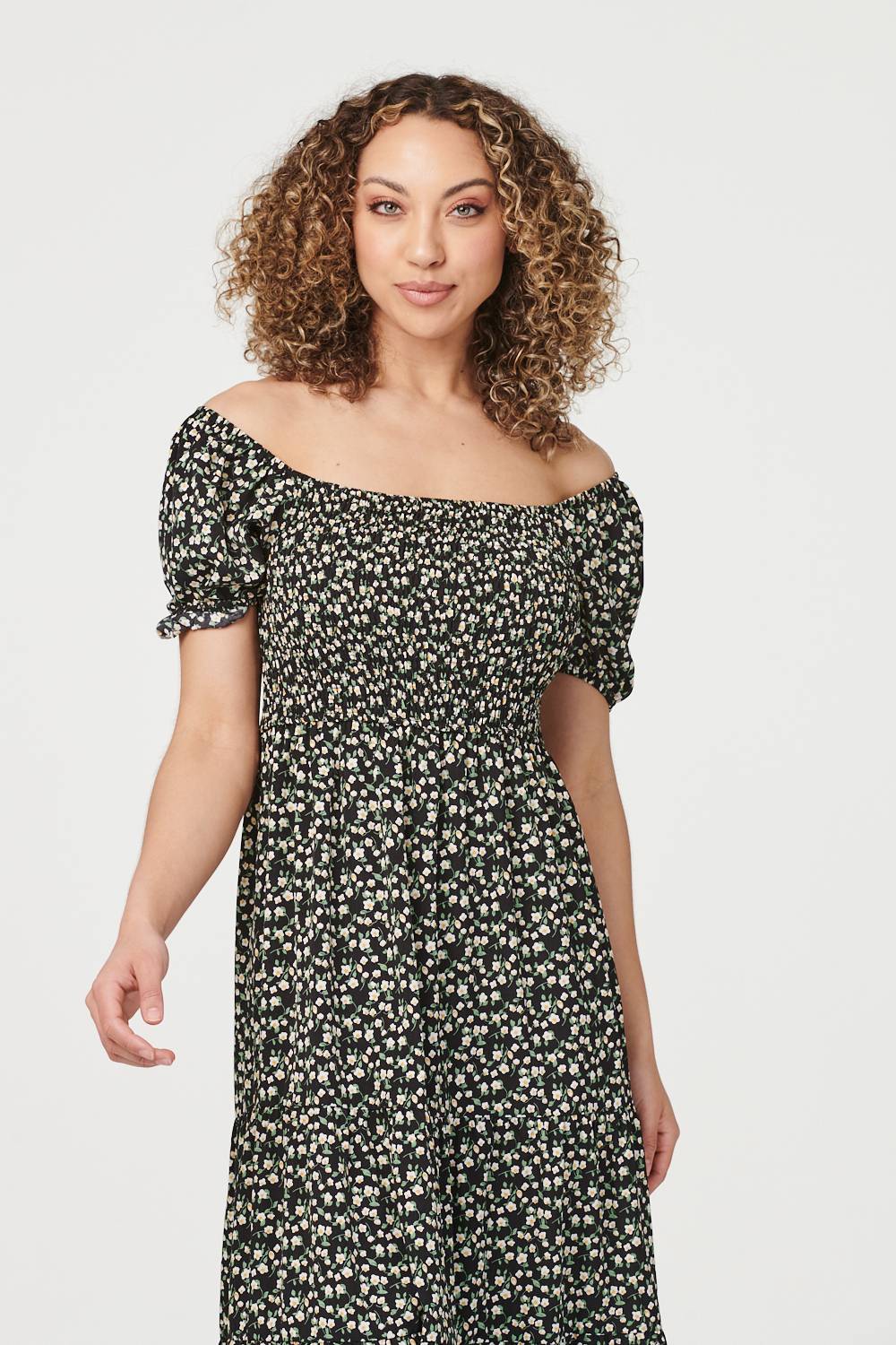 Black | Floral Puff Sleeve Maxi Dress