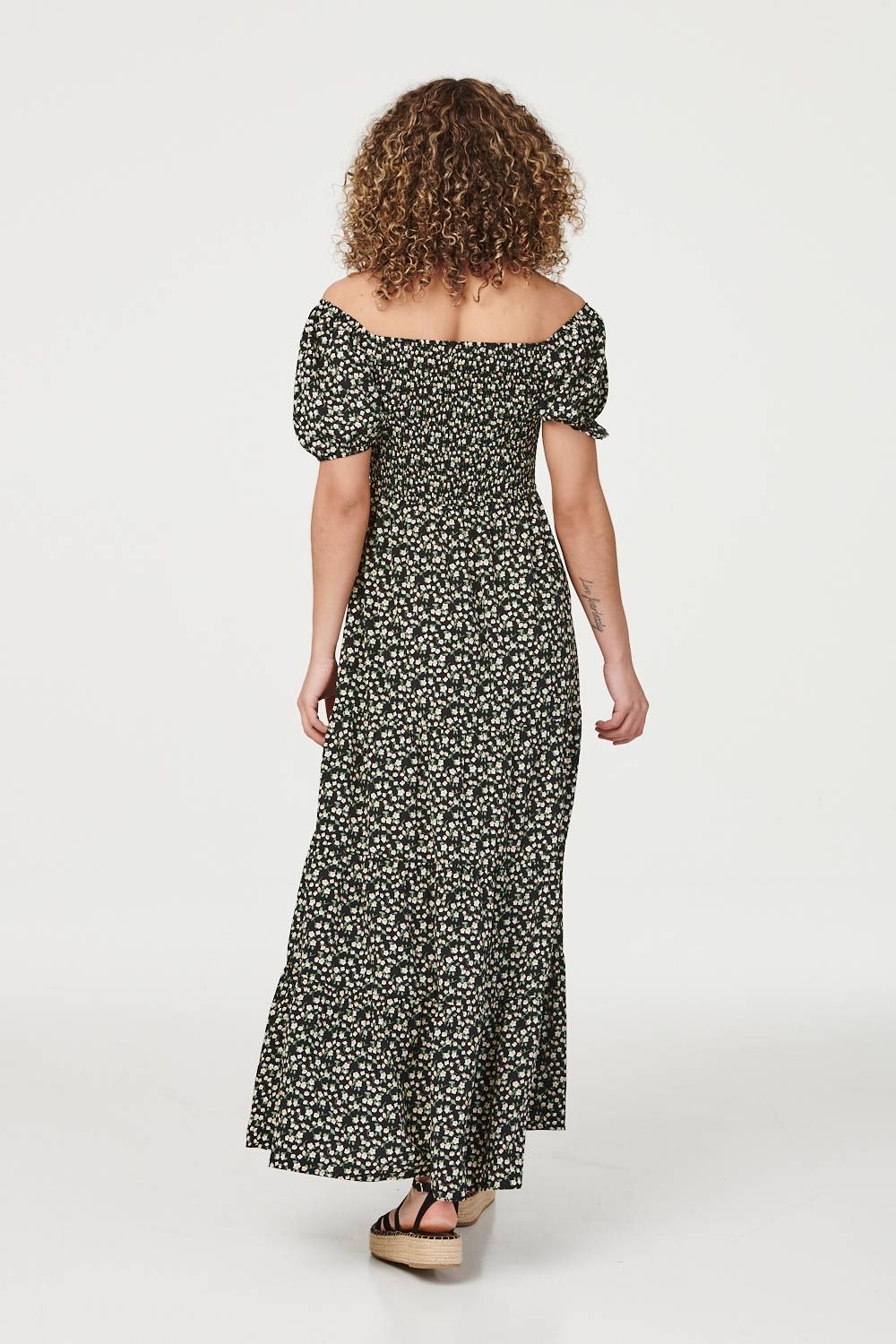 Black | Floral Puff Sleeve Maxi Dress