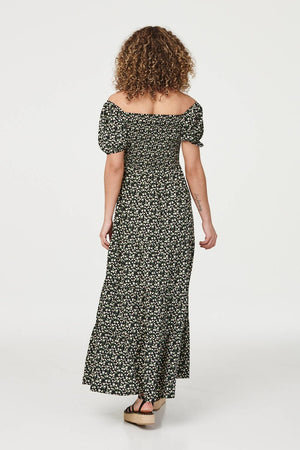 Black | Floral Puff Sleeve Maxi Dress