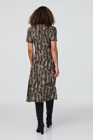 Khaki | Animal Print 1/2 Button Front Dress